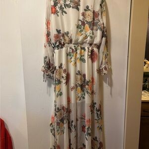 belle sky Ivory Floral Maxi Dress with Multicolor Blooms